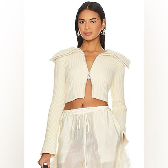 House of Sunny NWT Peggy Double Sailor Collar Cropped Double Zip Cardigan 10 - Picture 2 of 12